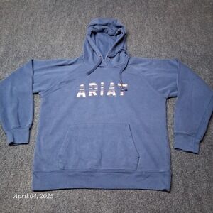 Ariat Hoodie Adult Size Medium Blue Sweatshirt Spellout Logo on Front Hooded